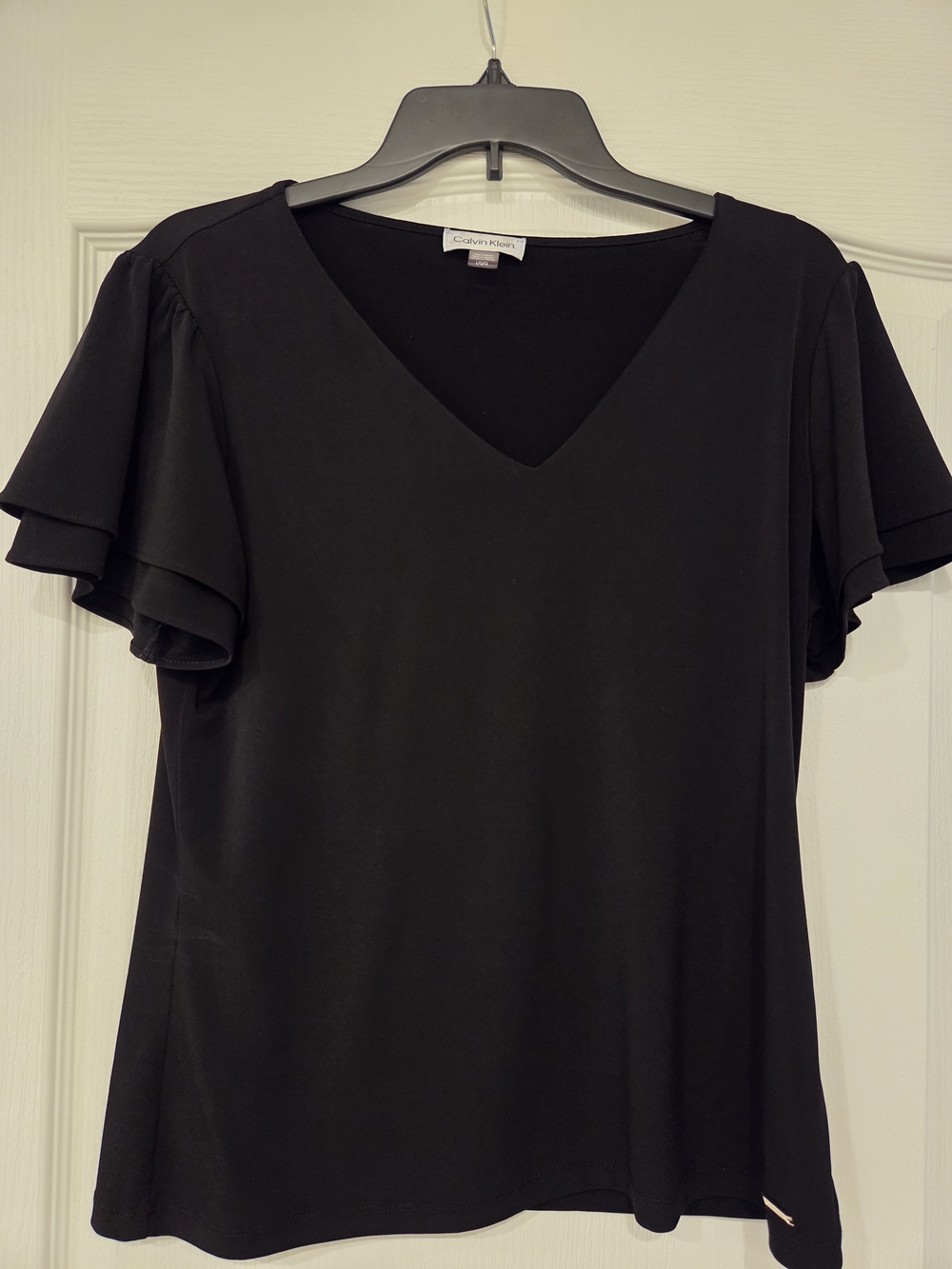 Calvin Klein Black V-Neck Flutter Sleeve Blouse